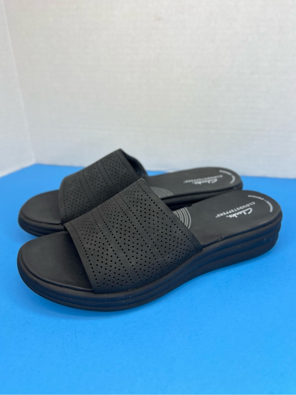 Clarks Cloudsteppers Womens 11M Drift Twist Slip-On Flat Sandals Black Comfort